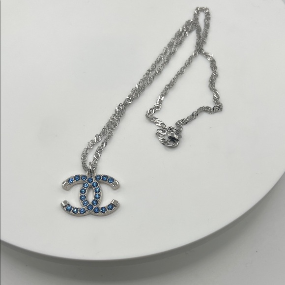 Upcycled Jewelry - 052. Designer Silver Necklace with Blue Accents